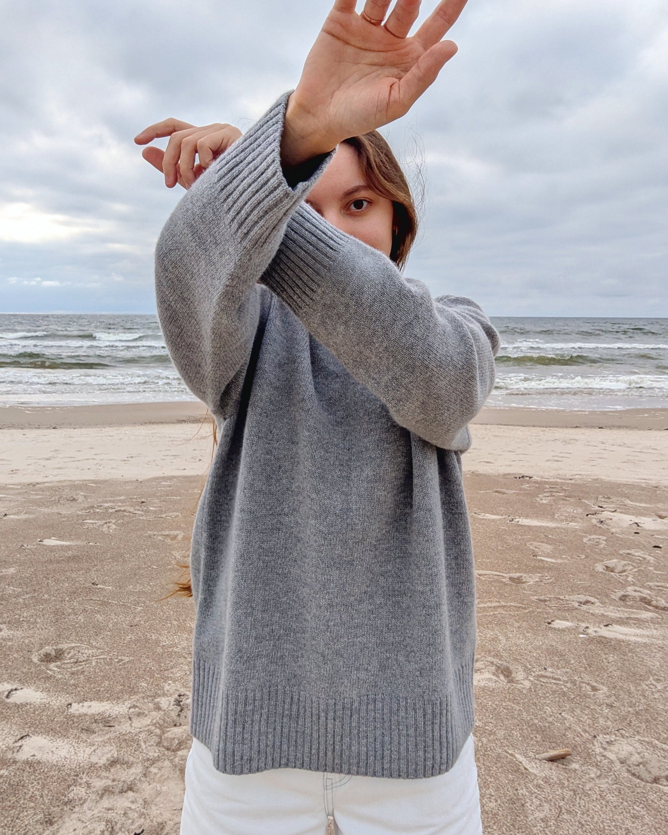 light gray sweater