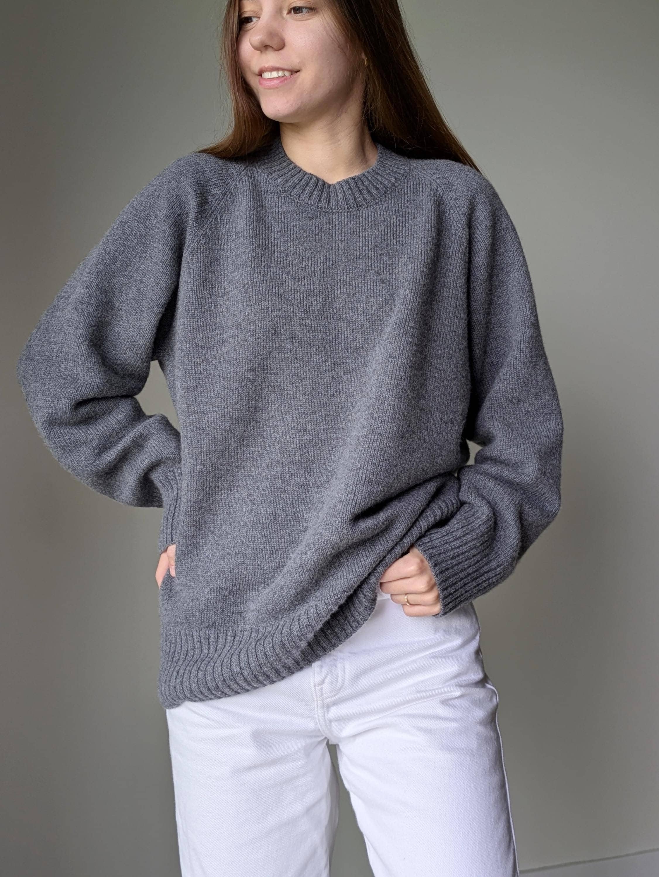 Gray cashmere sweater front view