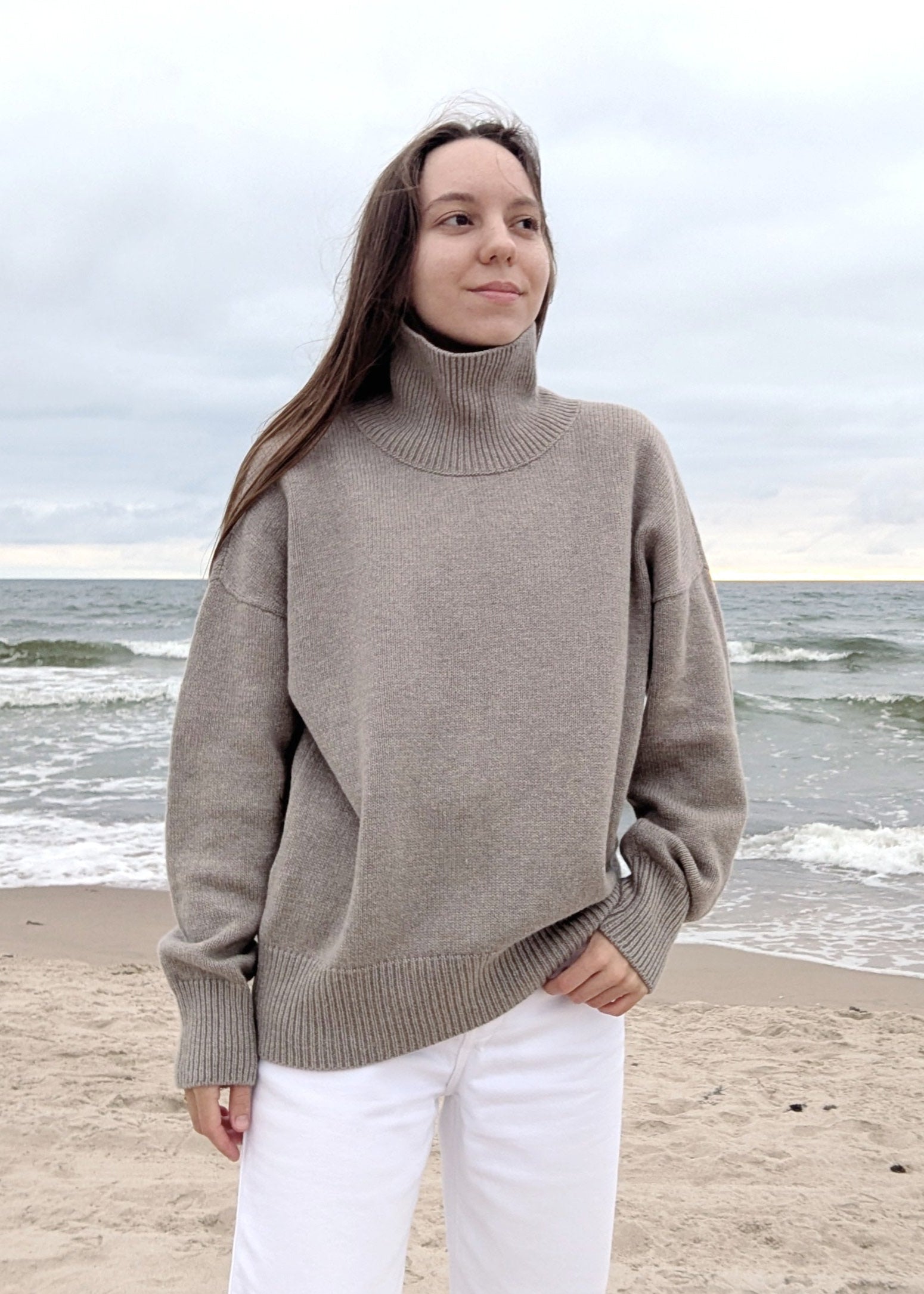 Taupe knitted sweaters for women