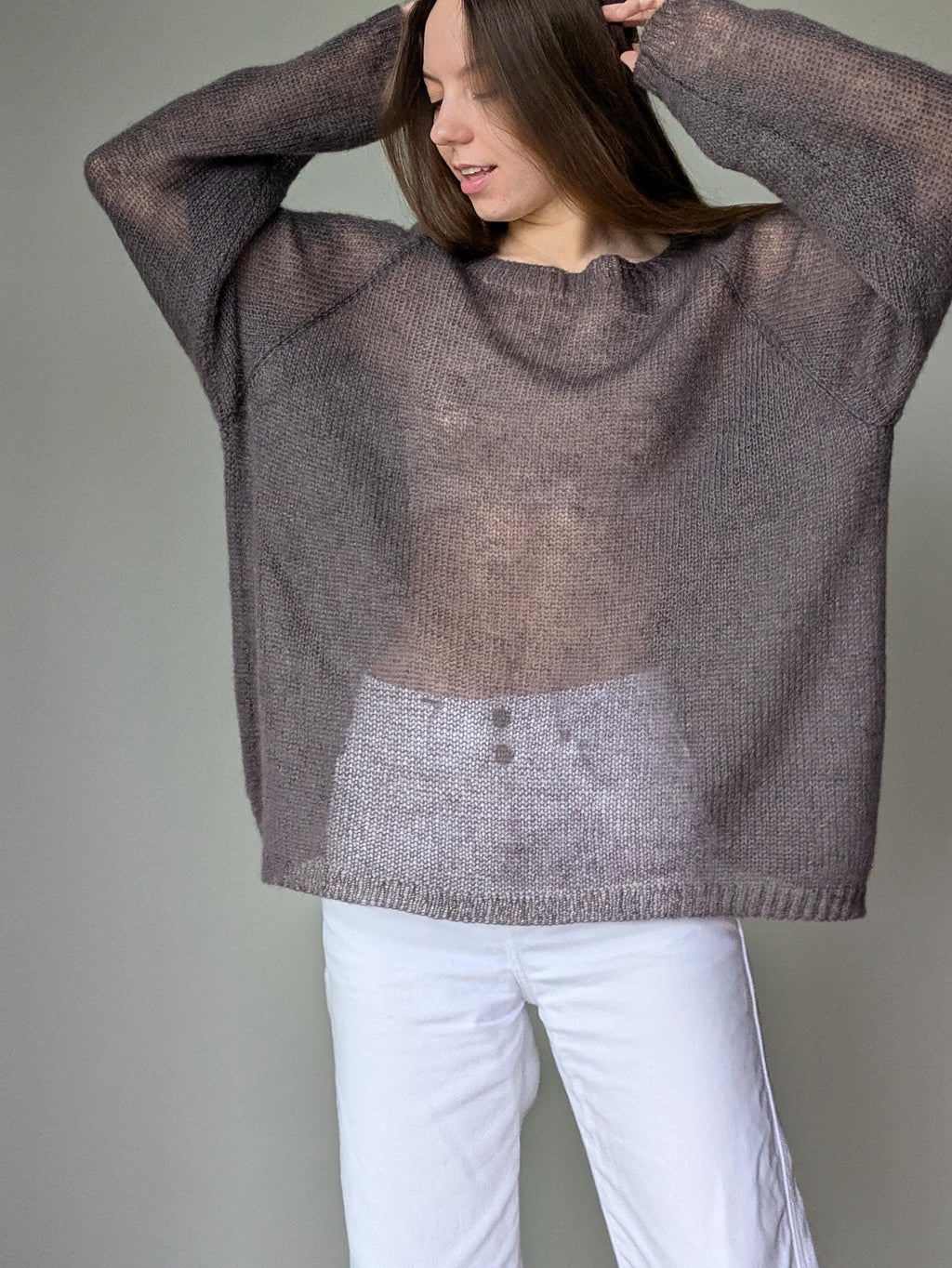 Oversized Mohair Sweater – Fluffy Sheer Knit Jumper, Transparent Lightweight Pullover