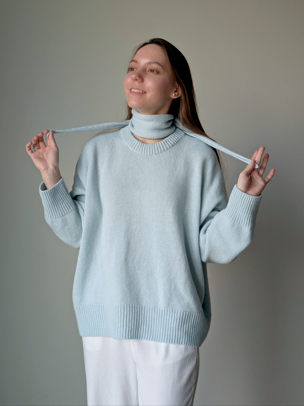 Light blue wool mini scarf women