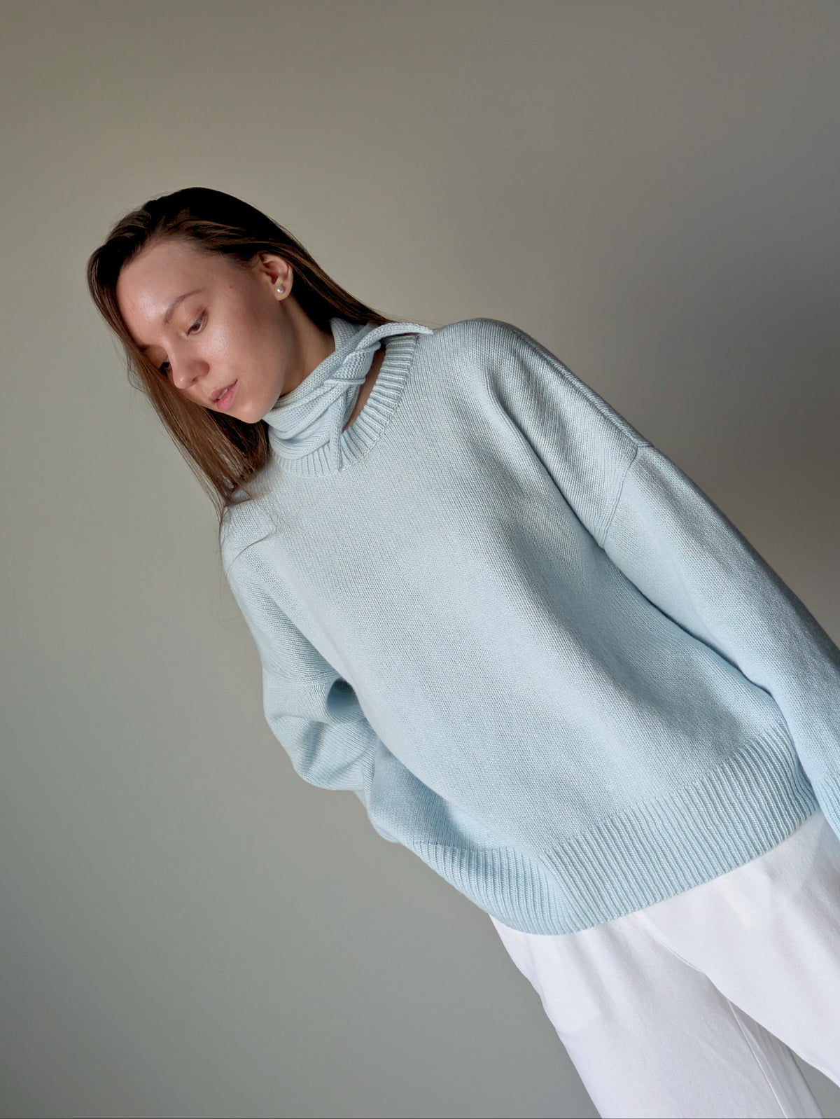 Light blue cashmere mini scarf