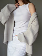 Oatmeal grey Oversized Cardigan – Merino Cashmere V-Neck Knitted Cardigan