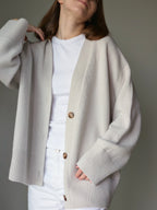 Oatmeal grey Oversized Cardigan – Merino Cashmere V-Neck Knitted Cardigan