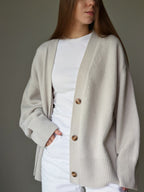 Oatmeal grey Oversized Cardigan – Merino Cashmere V-Neck Knitted Cardigan