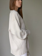 Oatmeal grey Oversized Cardigan – Merino Cashmere V-Neck Knitted Cardigan