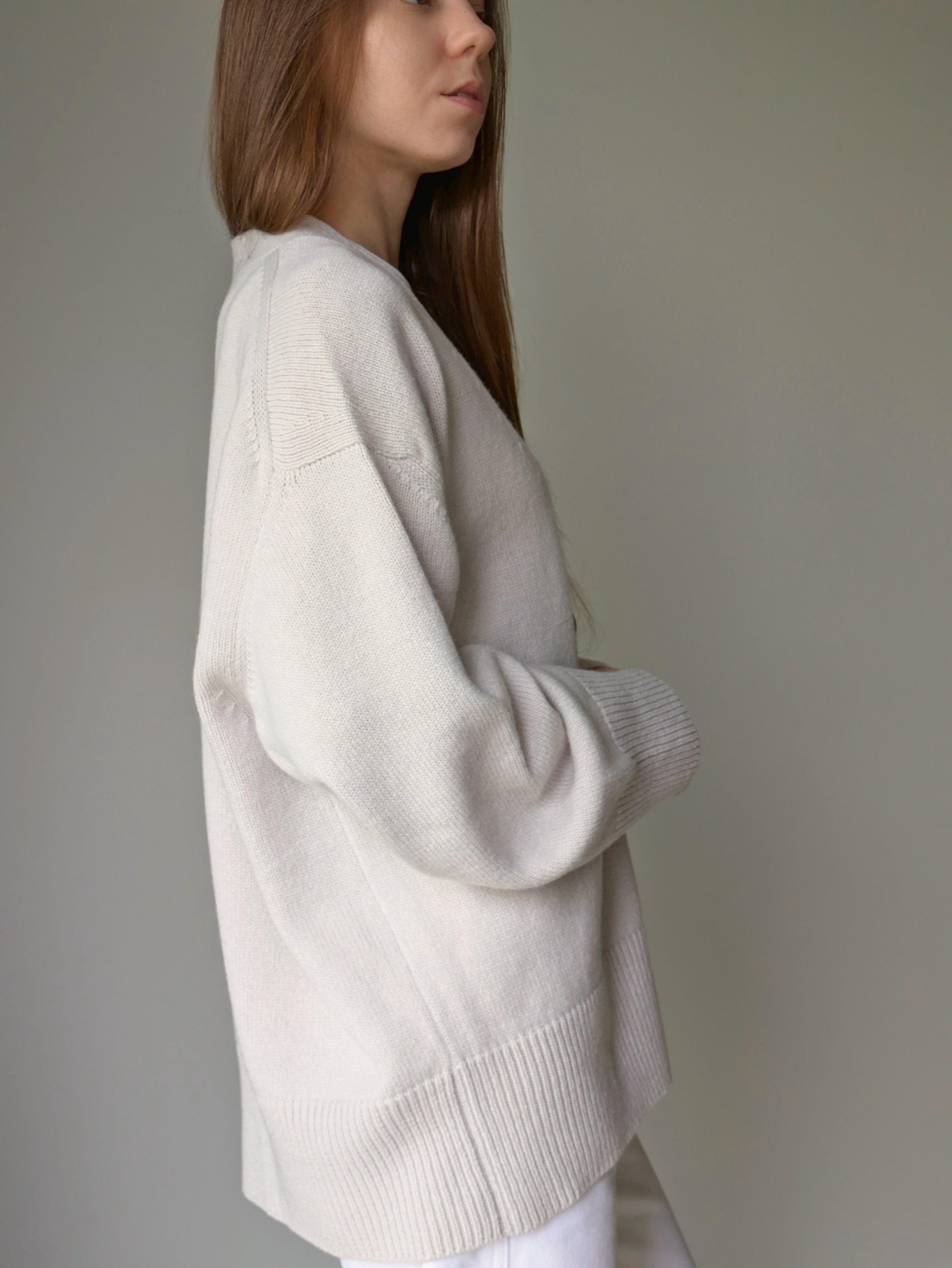 Oatmeal grey Oversized Cardigan – Merino Cashmere V-Neck Knitted Cardigan