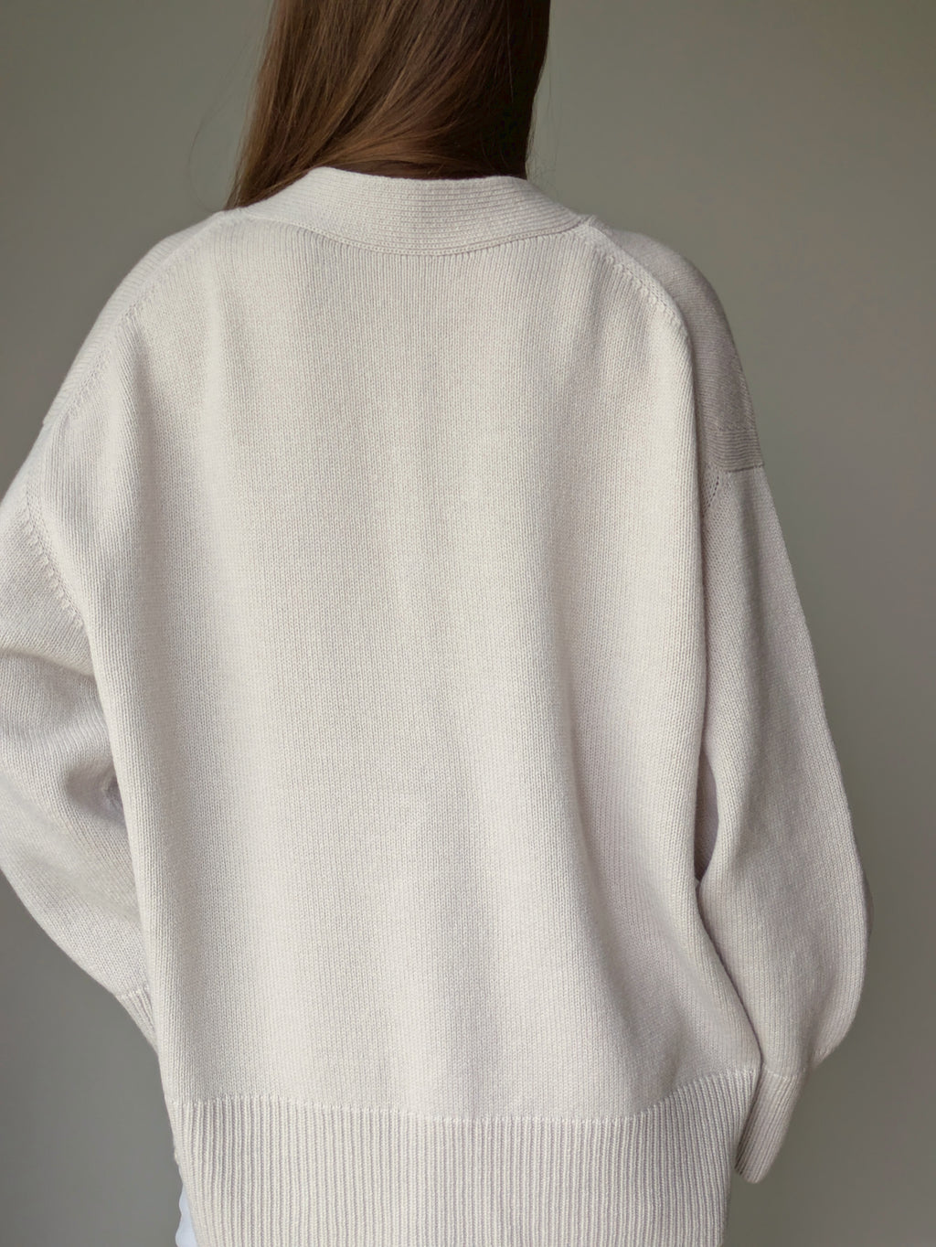 Oatmeal grey Oversized Cardigan – Merino Cashmere V-Neck Knitted Cardigan