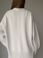 Oatmeal grey Oversized Cardigan – Merino Cashmere V-Neck Knitted Cardigan