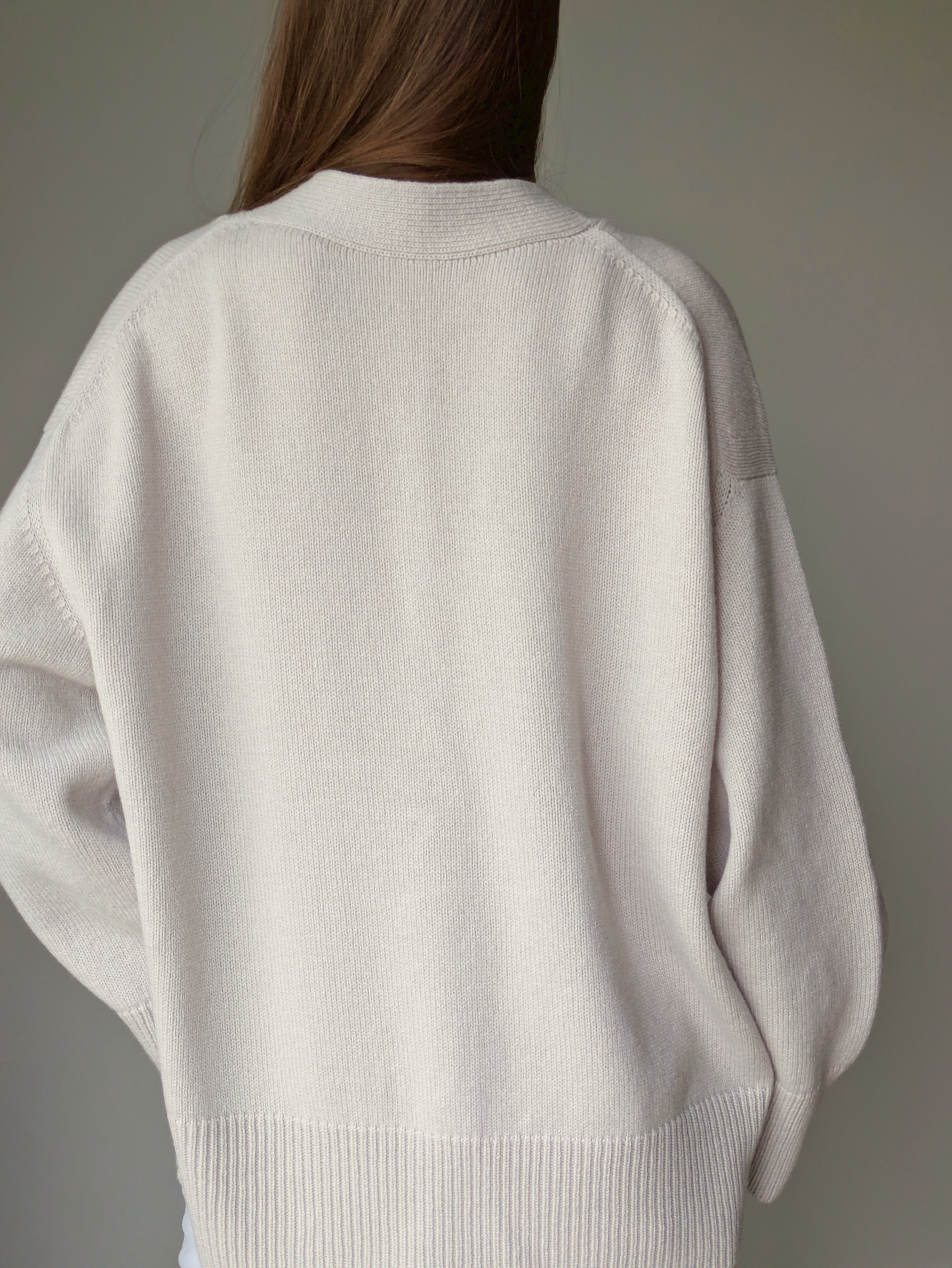 Oatmeal grey Oversized Cardigan – Merino Cashmere V-Neck Knitted Cardigan