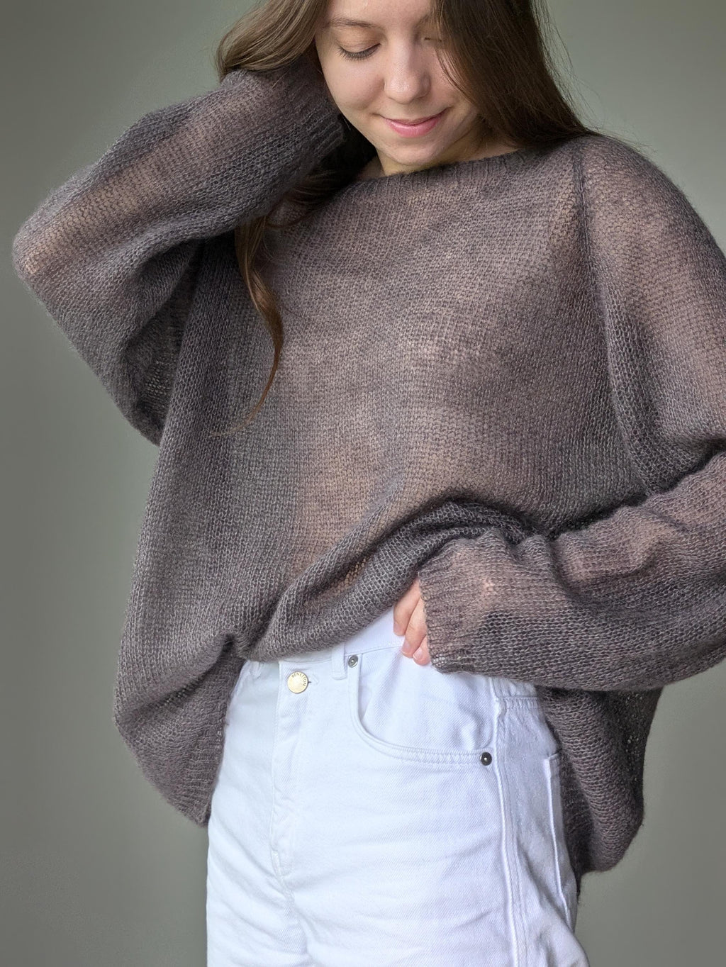 Oversized Mohair Sweater – Fluffy Sheer Knit Jumper, Transparent Lightweight Pullover