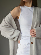 Oatmeal grey Oversized Cardigan – Merino Cashmere V-Neck Knitted Cardigan