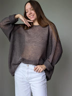 Oversized Mohair Sweater – Fluffy Sheer Knit Jumper, Transparent Lightweight Pullover