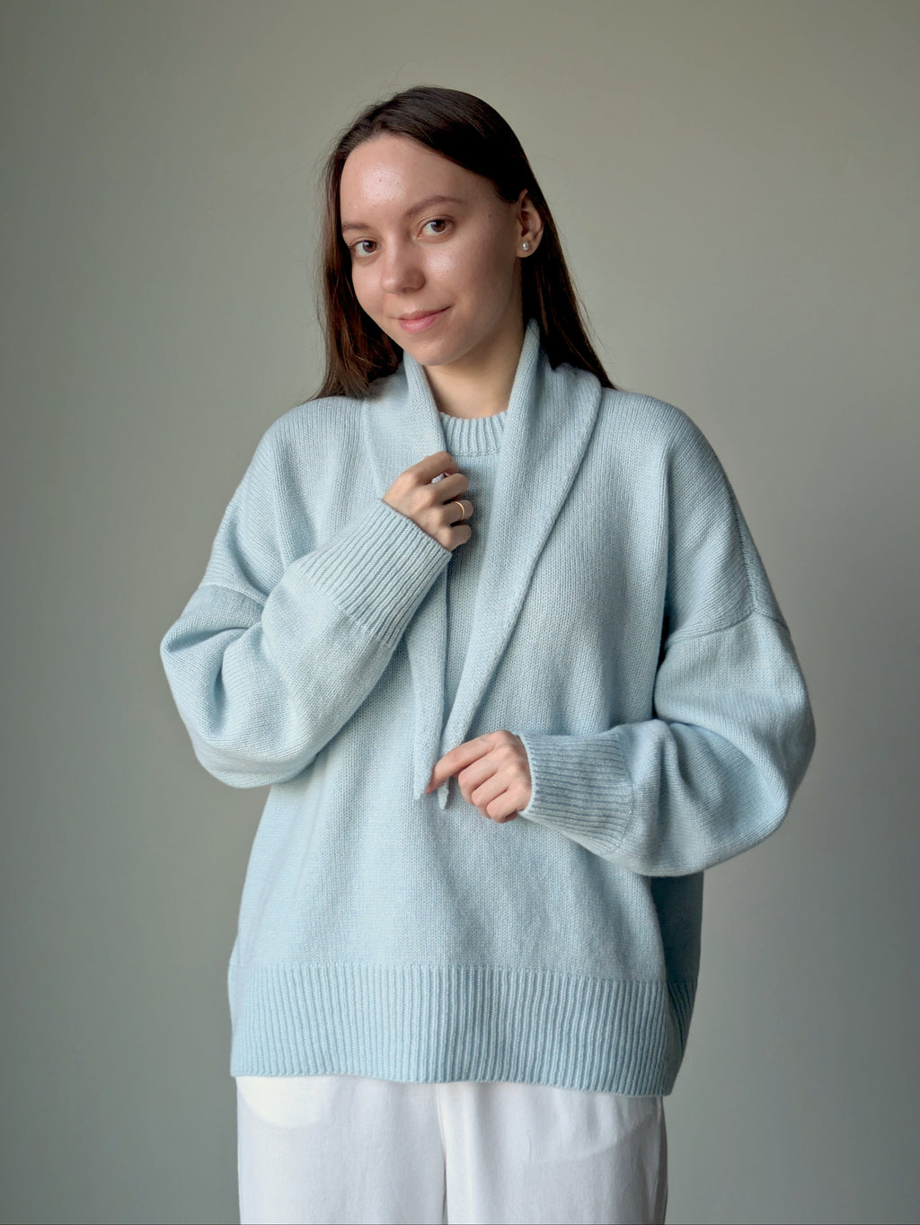 Light blue wool mini scarf women