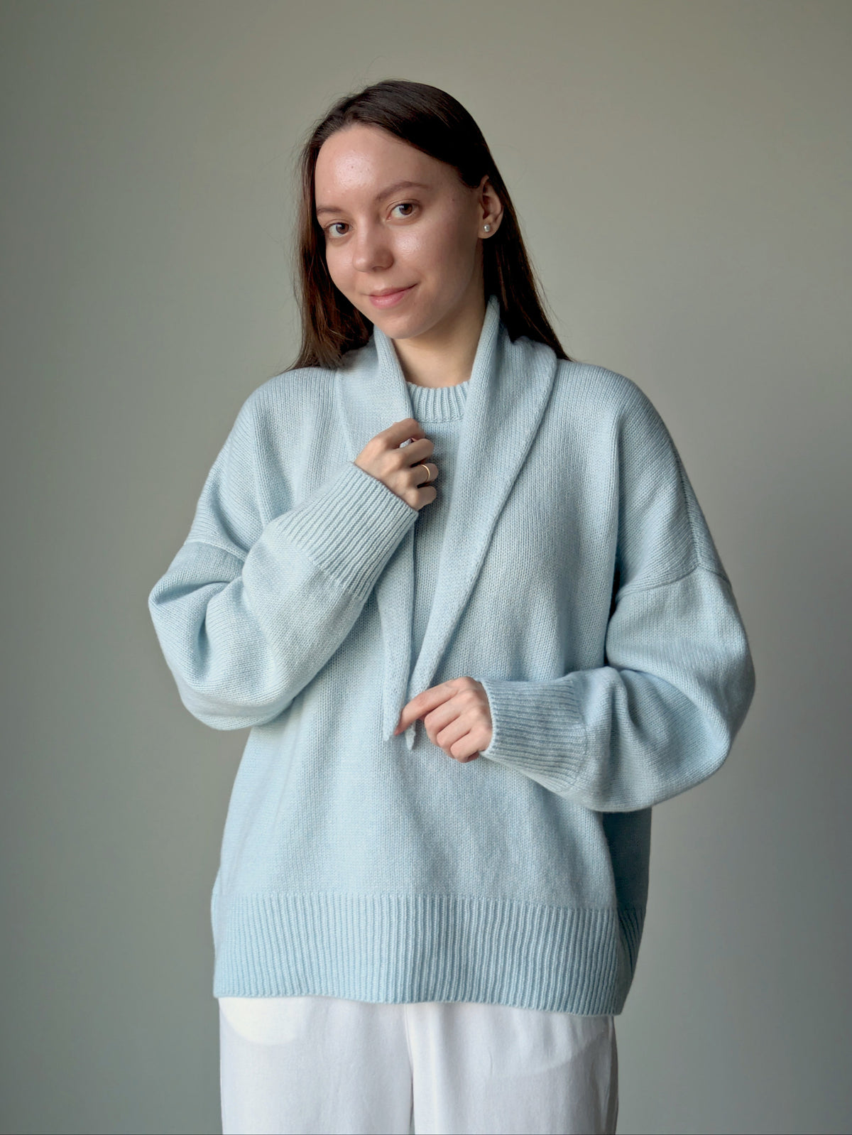 Light blue wool mini scarf women