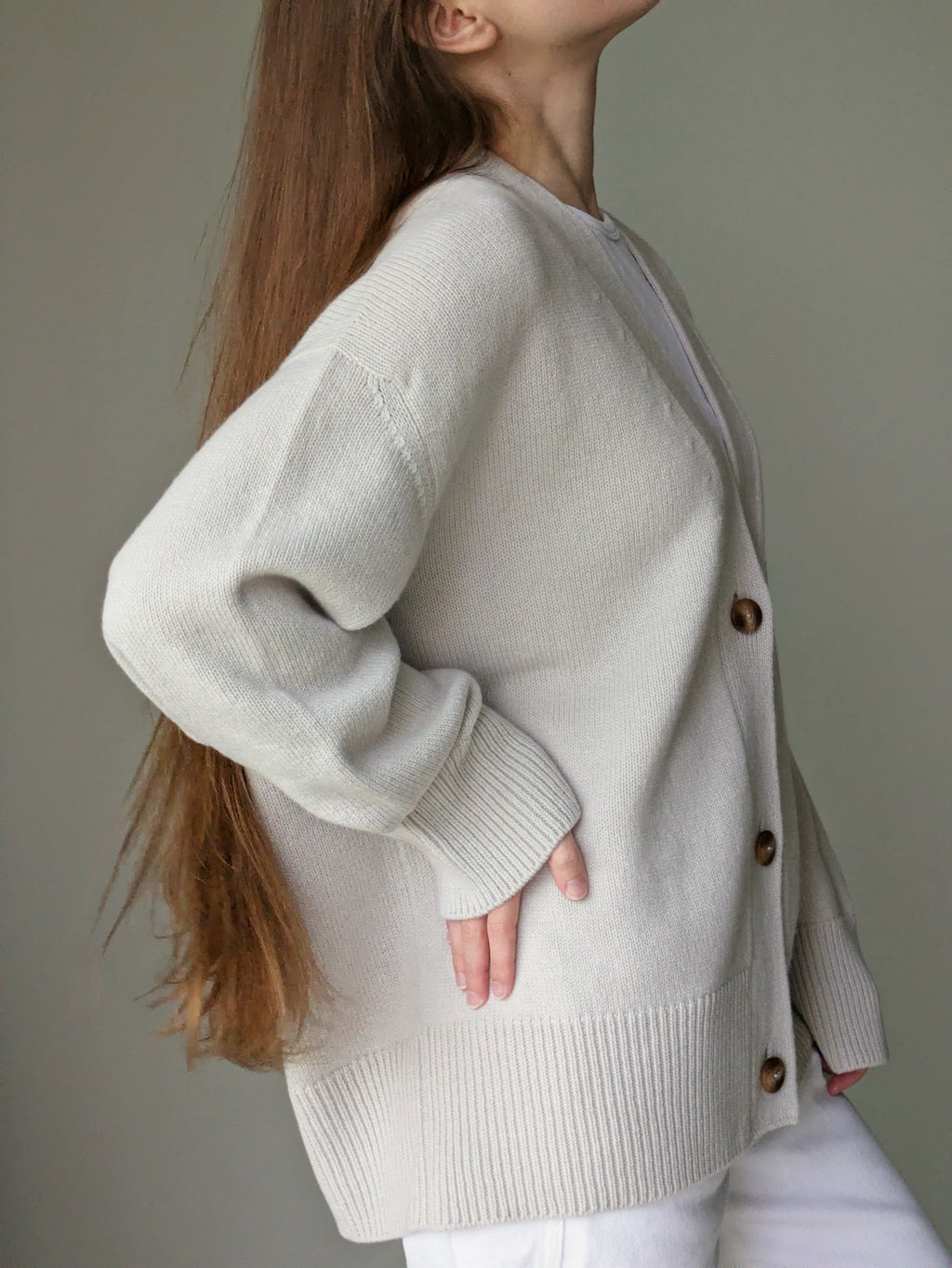 Oatmeal grey Oversized Cardigan – Merino Cashmere V-Neck Knitted Cardigan