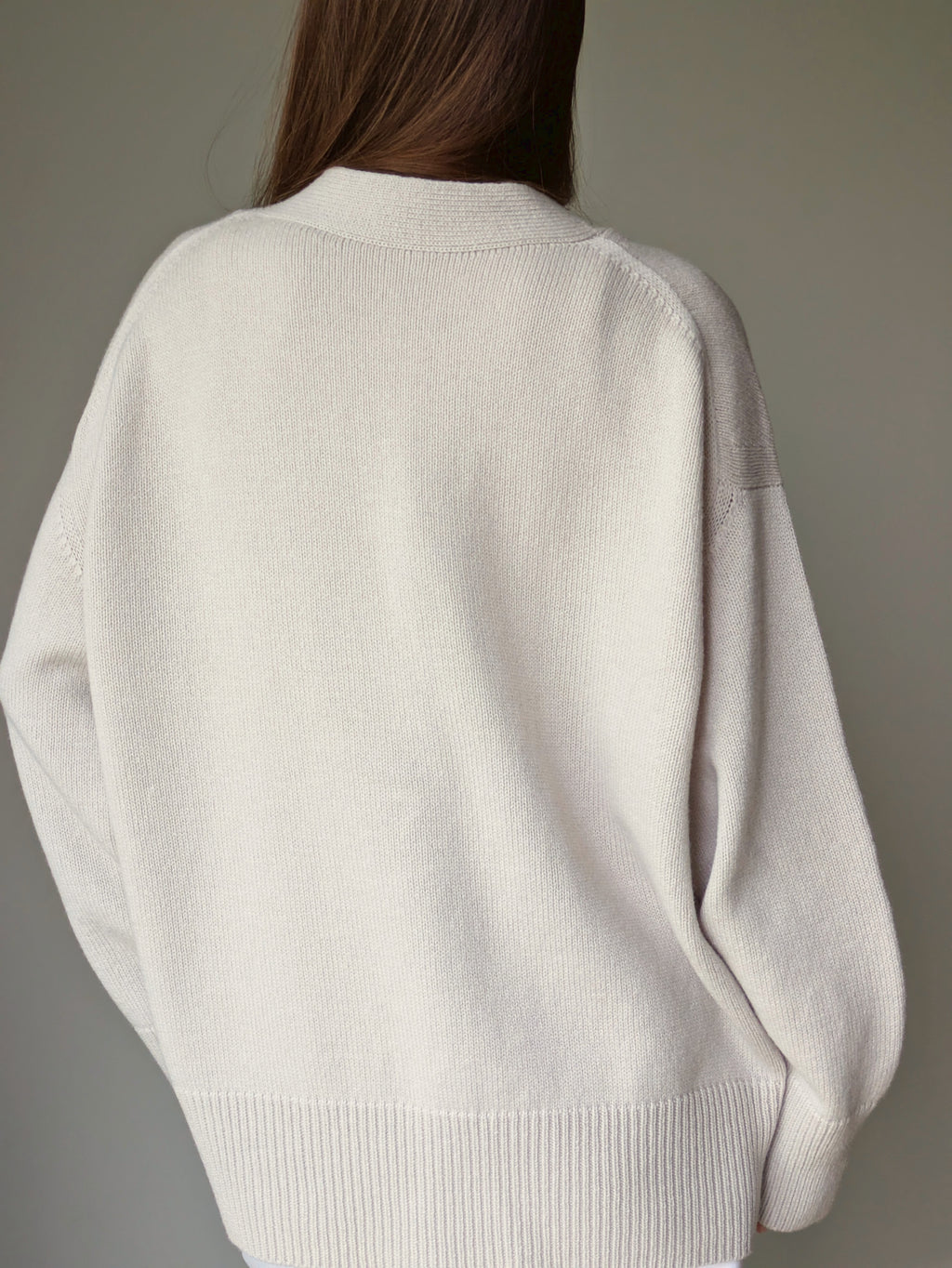 Oatmeal grey Oversized Cardigan – Merino Cashmere V-Neck Knitted Cardigan