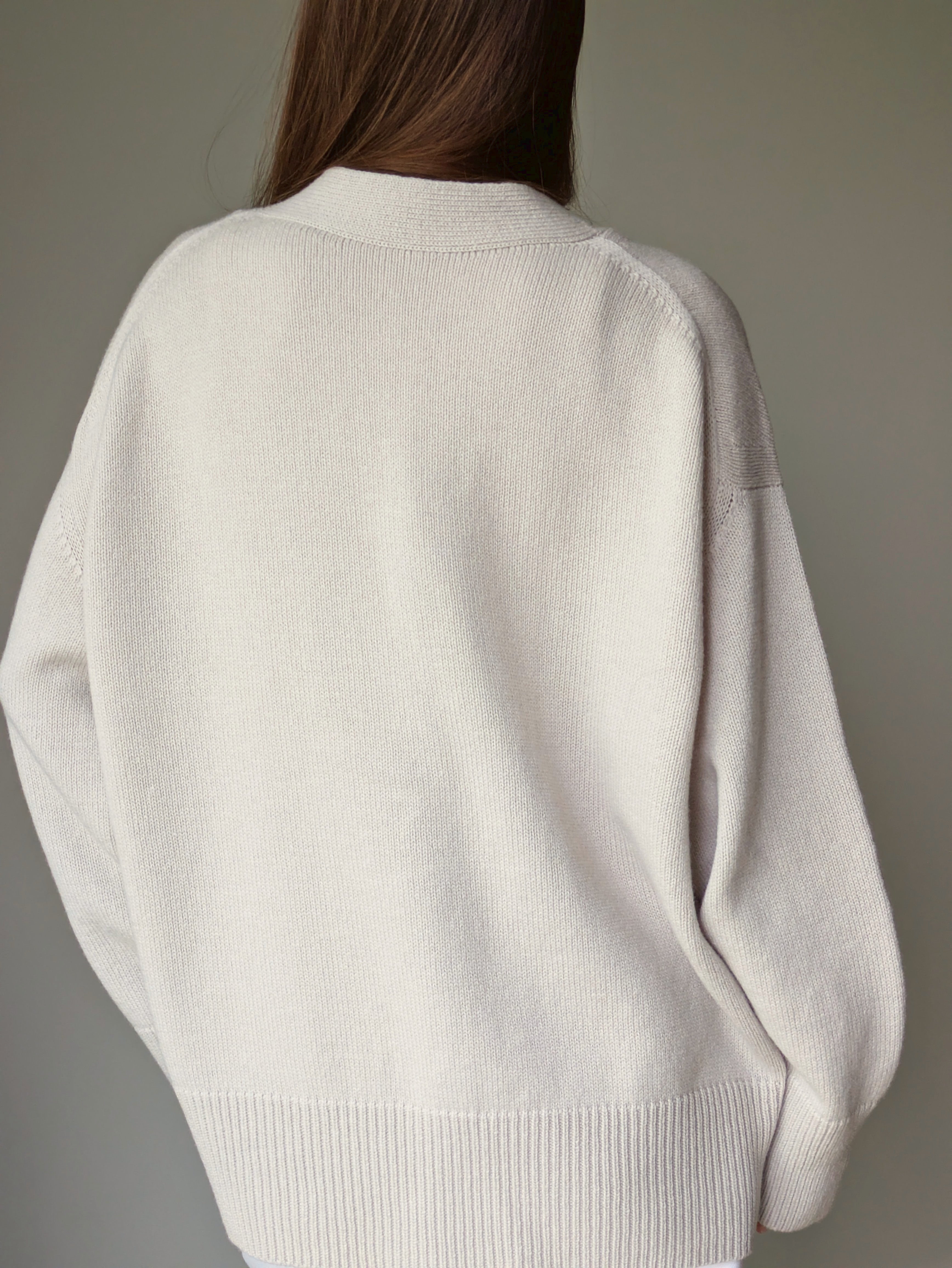 Oatmeal grey Oversized Cardigan – Merino Cashmere V-Neck Knitted Cardigan