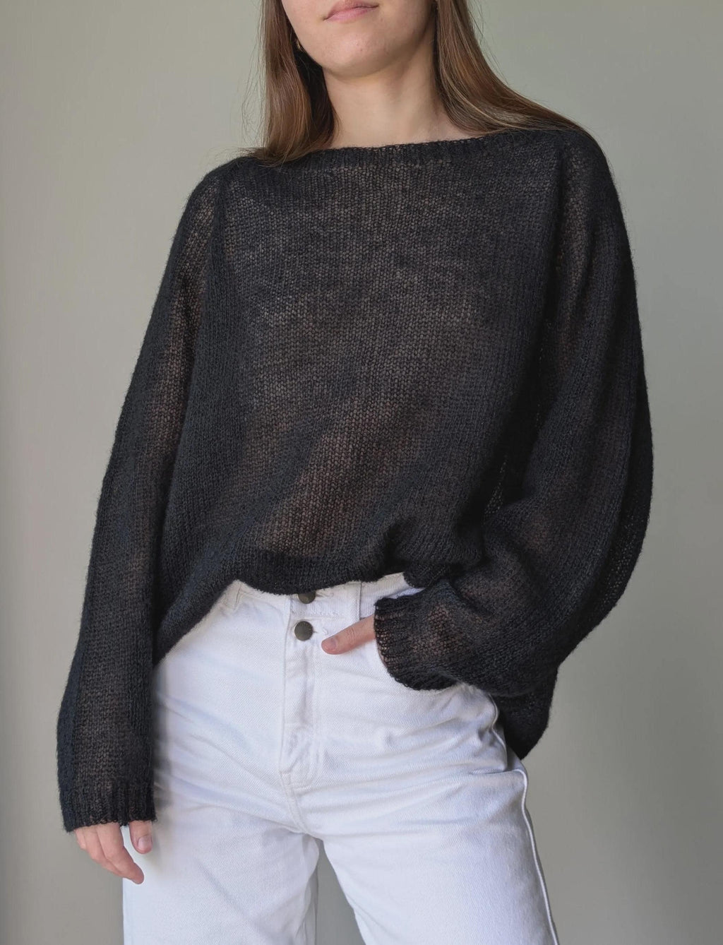Oversized Mohair Sweater – Fluffy Sheer Knit Jumper, Transparent Lightweight Pullover