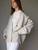 Oatmeal grey Oversized Cardigan – Merino Cashmere V-Neck Knitted Cardigan