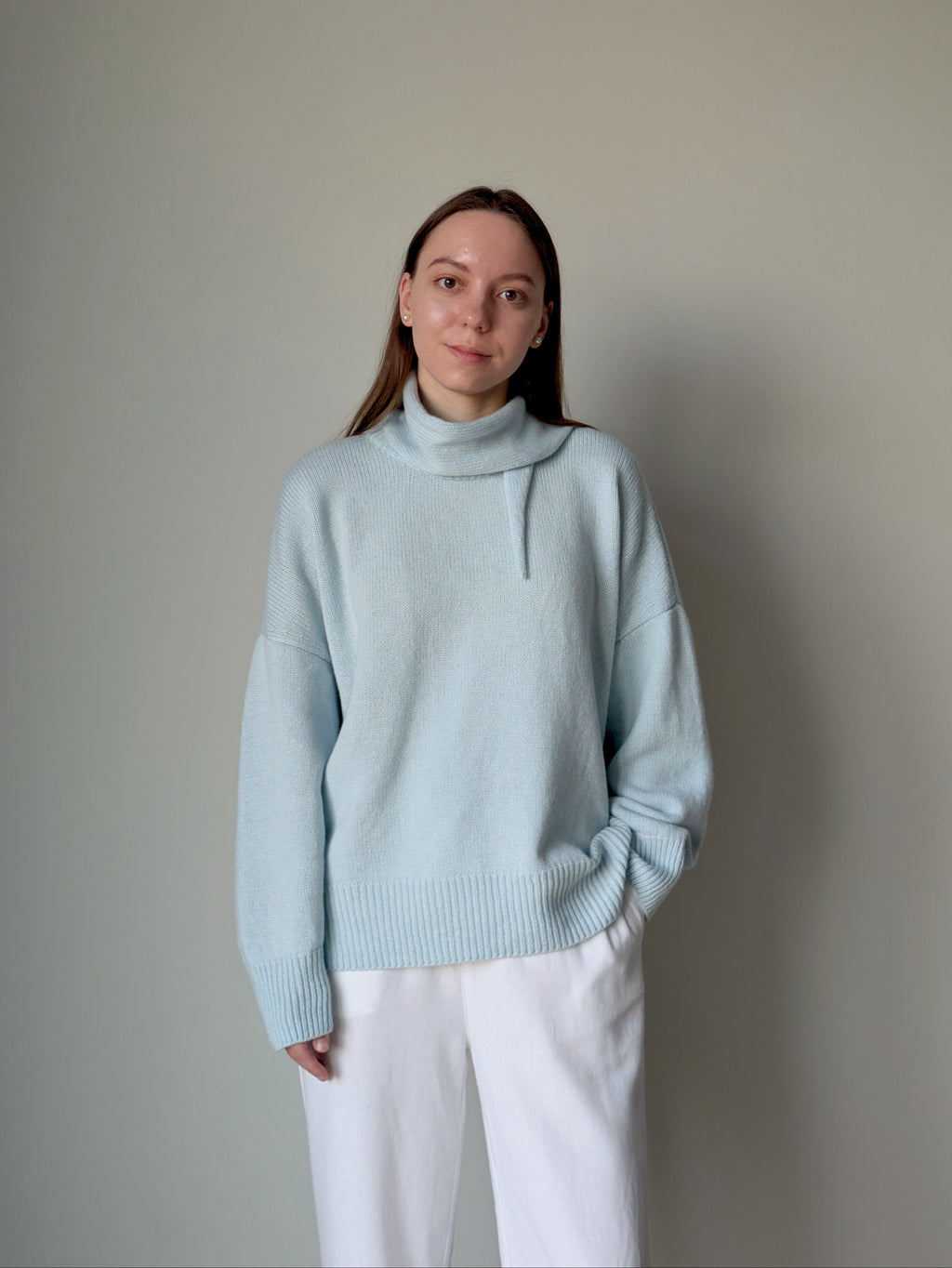 Light blue wool mini scarf women