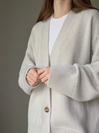 Oatmeal grey Oversized Cardigan – Merino Cashmere V-Neck Knitted Cardigan