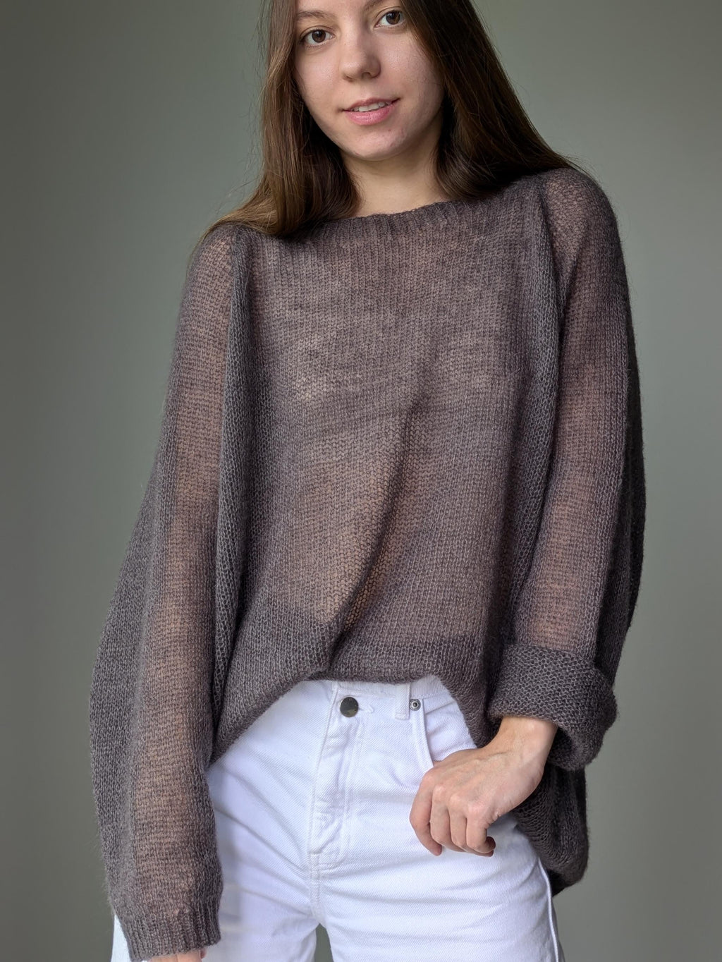 Oversized Mohair Sweater – Fluffy Sheer Knit Jumper, Transparent Lightweight Pullover