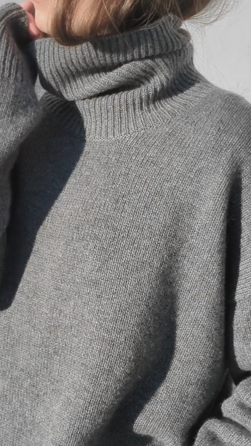 Pure Cashmere Turtleneck Sweater - Oversized High Neck Jumper